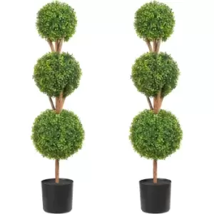 image of VEVOR Artificial Topiaries Boxwood Trees, 48" Tall (2 Pieces), 3 Ball-Shape Faux Topiaries Plant with Planters, Green Feaux Plant w/ Replaceable