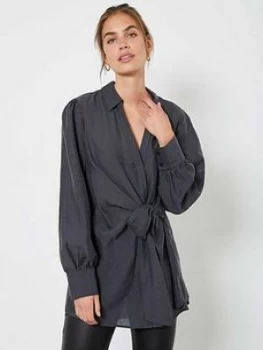 image of Mint Velvet Tie Front Shirt - Charcoal, Size 12, Women