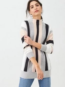Image of Wallis Vertical Stripe Boucle Jumper - Navy, Multi Size M Women