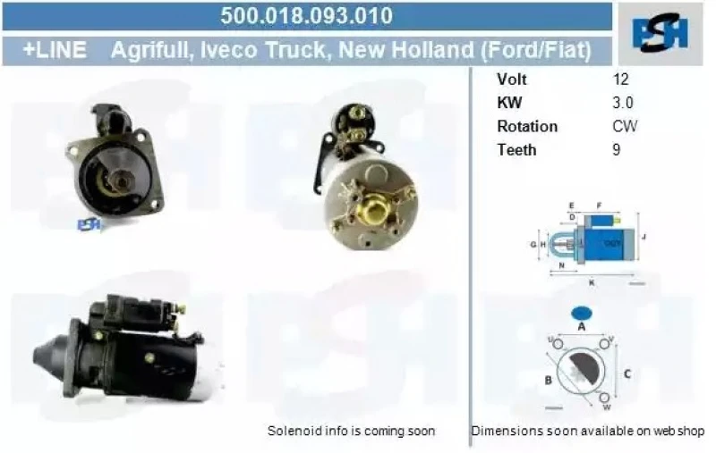 Image of BV PSH 500.018.093.010 Starter motor +Line Original 3,0kW, 12V, Number of Teeth: 9 Starter (2)