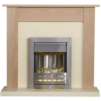 image of Adam - Southwold Fireplace in Oak & Cream with Helios Electric Fire in Brushed Steel, 43 Inch