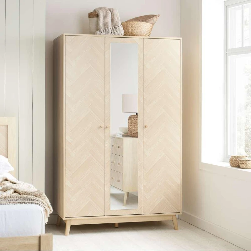 Image of Birlea Herringford Light Oak 3 Door Mirrored Wardrobe