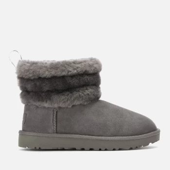 Image of UGG Womens Fluff Mini Logo Trim Boots - Charcoal - UK 5