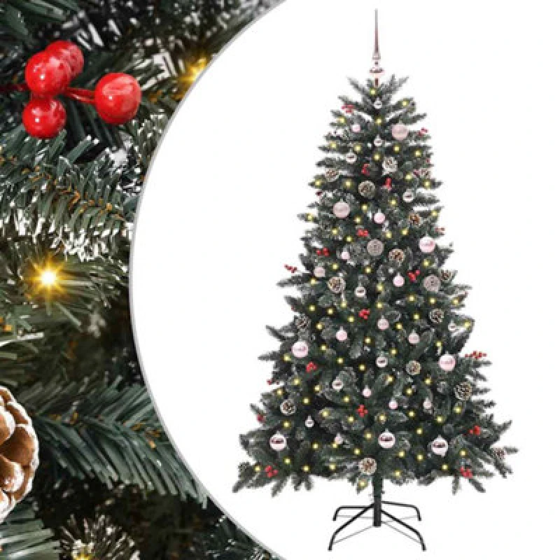 Image of vidaXL Artificial Christmas Tree with Stand, Pink Balls Green 83.5 x 83.5 x 150 cm, Green 3395870