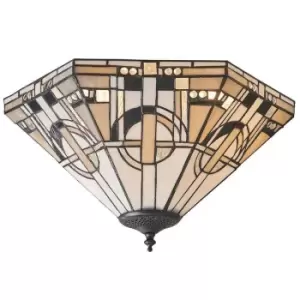 image of Tiffany Glass Semi Flush Ceiling Light Art Deco Cream Hex Inverted Shade i00055