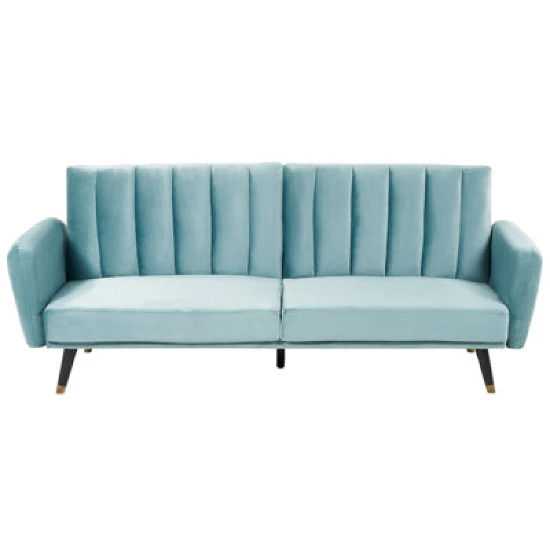 Image of Beliani Sofa Bed 3 Seater Vimmerby Velvet Light Blue