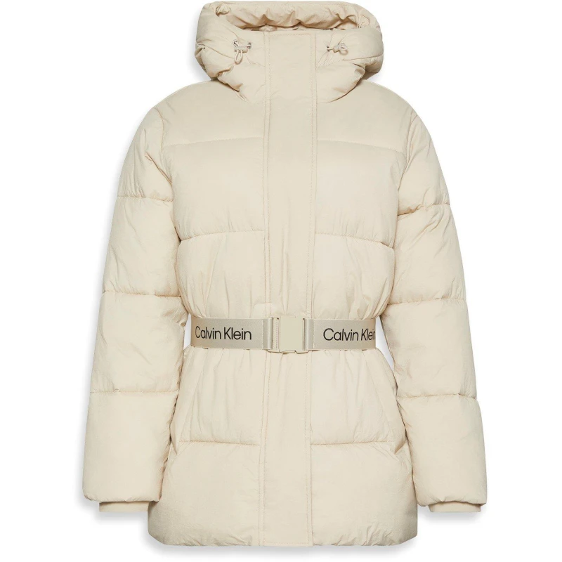 Image of Calvin Klein Jeans Womens Belted Medium Puffer Jacket Island Fossil female 8 (XS)