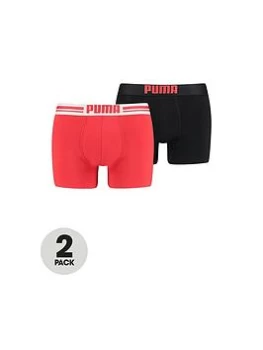 Image of Puma 2 Pack of Logo Boxer Shorts - Red/Black, Red/Black, Size L, Men