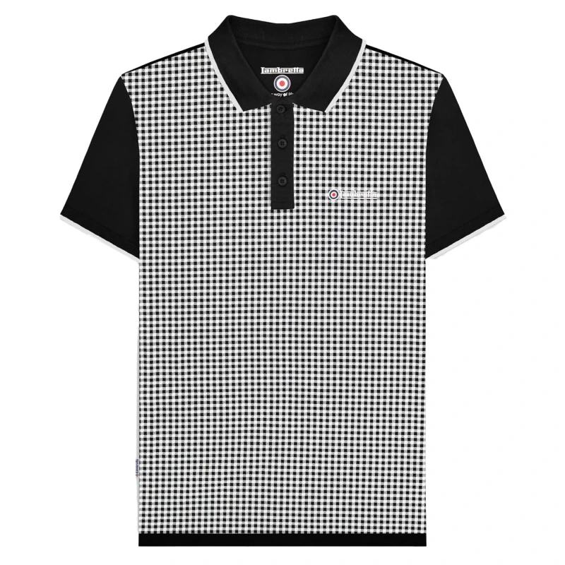 Image of Lambretta Lambretta Men Gingham All-Over Print Big & Tall Polo Shirt in Black Size: 3X-Large Black XXXL Male 5063703659017