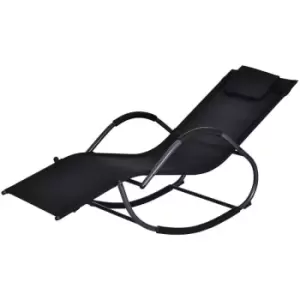 Image of Rocking Sun Lounger Zero Gravity w/ Steel Frame Textilene Seat w/ Pillow Black - Outsunny