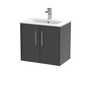 image of Hudson Reed Juno 600mm Wall Hung 2 Door Vanity & Minimalist Basin - Graphite Grey