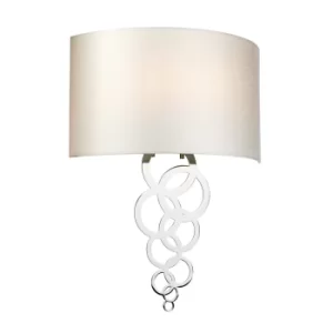 Image of Curtis Large 2 Light Wall Light, Polished Chrome, Ivory Faux Silk Shade