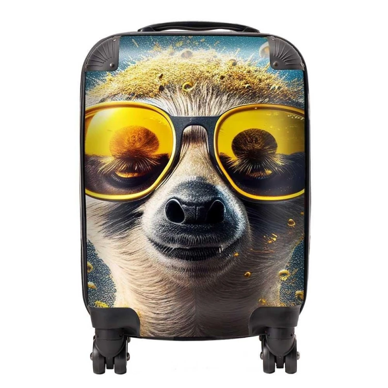 Image of Warren Reed - Designer Meerkat With Golden Glasses Splashart Suitcase in Yellow Size: Large Yellow Unisex Large