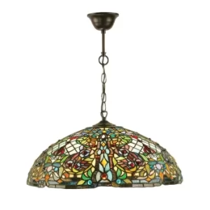 image of Anderson 3 Light Large Ceiling Pendant Dark Bronze, Tiffany glass, E27