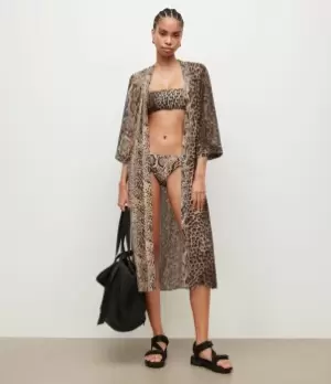 Image of AllSaints Womens Carine Noche Snake Kimono, Yellow, Size: 12