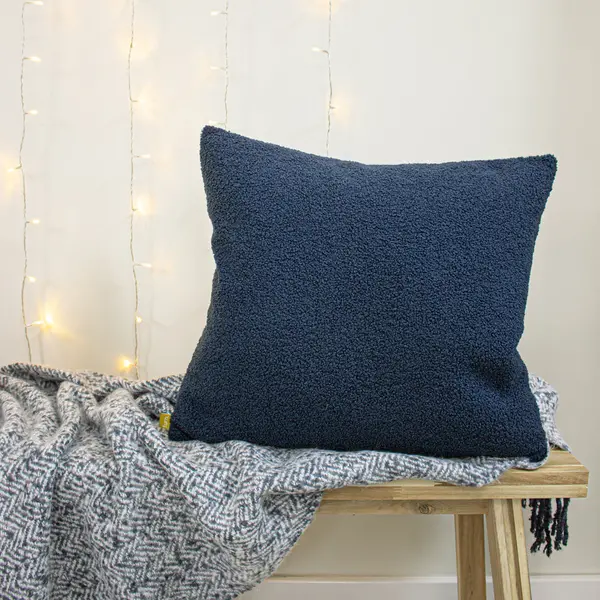 Image of Malham Fleece Square Cushion Royal, Royal / 50 x 50cm / Feather Filled