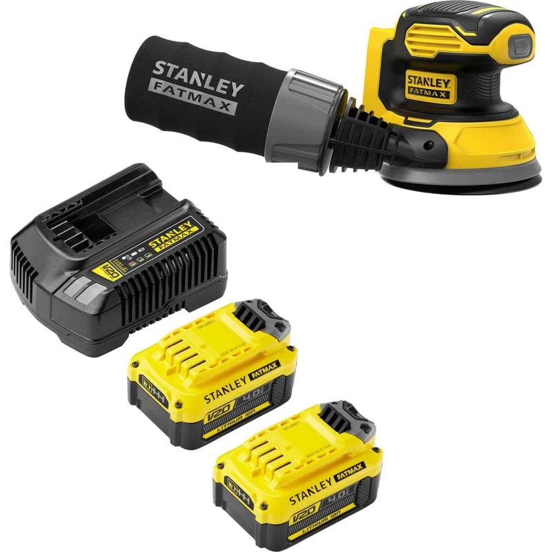 Image of Stanley Fatmax V20 SFMCW220 18v Cordless Random Orbit Disc Sander 125mm SFMCW220M2 Batteries: 2 x 4ah Li-ion