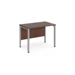 image of Office Desk 1000mm Rectangular Desk With Bench Leg Walnut Tops With Silver Frames 600mm Depth Maestro 25