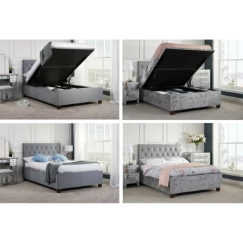 image of Cologne Ottoman Grey Fabric Upholstered Bed Frame 4ft6 Double 135cm Lift Up Storage - Birlea