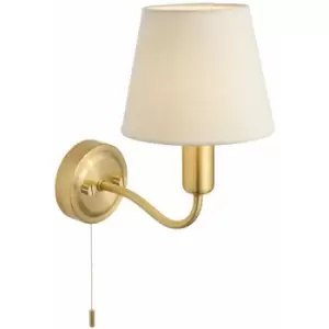 Image of Bathroom Wall Light Fitting - Satin Brass Plate & Ivory Fabric Shade - Modern