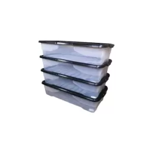 image of Samuel Alexander - 4 x 42L Clear Under Bed Storage Box with Black Lid, Stackable and Nestable Design Storage Solution