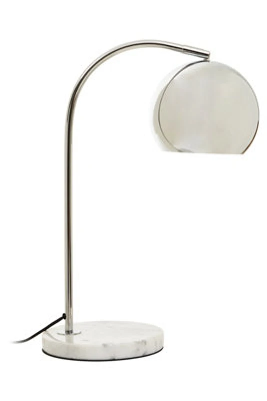 Image of Orsina Chrome Table Lamp With White Marble Base, Arched Design With Metal Dome Shade, Chrome Finish Desk Light