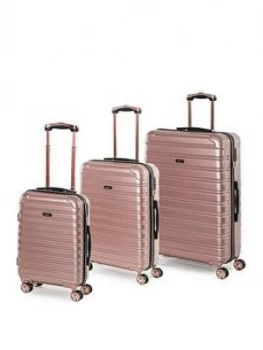 Image of Rock Luggage Chicago 8 Wheel 3 Piece Set Rose Pink Suitcase