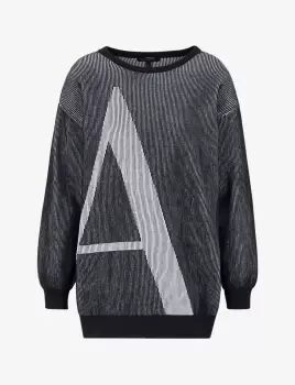 image of Armani Exchange Knitted Cotton Longline Oversized Sweater In Black - Size S