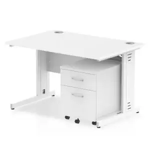 image of Impulse 1200 x 800mm Straight Office Desk White Top White Cable