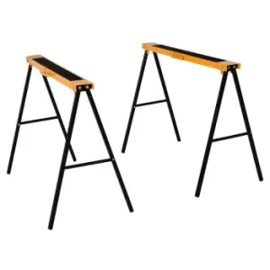 image of HOMCOM Set Of 2 Folding Sawhorses Steel Frame with Anti Slip Platform Handle Workbench - Black & Orange