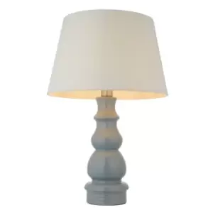 image of Provence & Cici Base & Shade Tall Table Lamp Blue Grey Glaze, Satin Nickel Plate & Ivory Linen Fabric