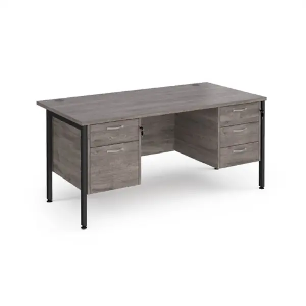 image of Maestro 25 straight desk 1600mm x 800mm with 2 and 3 drawer pedestals - Black H-frame leg, grey oak top