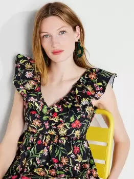 Image of Kate Spade Rooftop Garden Floral Ruffle Top, Black Multi, 10