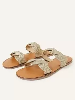 Image of Accessorize Twisted Two-Strap Sliders, Gold, Size 37, Women