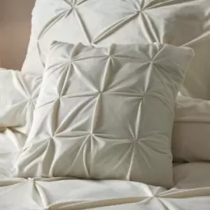 Image of Mira Pinch Pleated Velvet Filled Cushion, Ivory, 43 x 43cm - Soiree