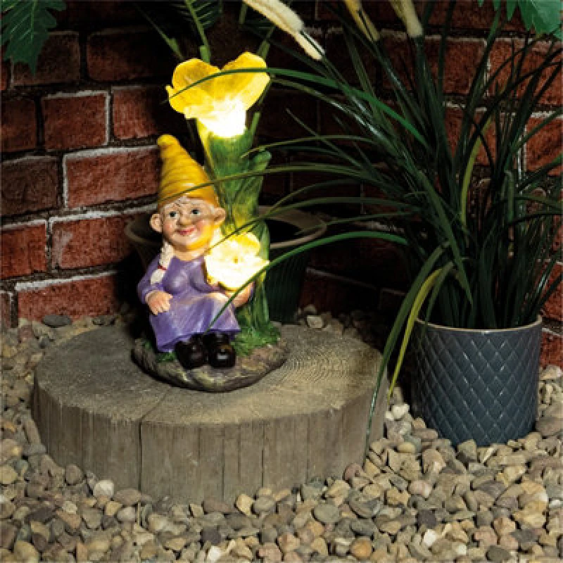 Image of Netagon Garden Outdoor Solar Powered Light Up Gnome Flower Ornament Decoration