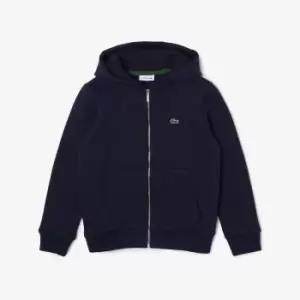 Image of Kids' Lacoste Kangaroo Pocket Hooded Zippered Sweatshirt Size 16 yrs Navy Blue