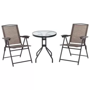 image of Outsunny Patio Bistro Set Folding Chairs and Coffee Table - Brown