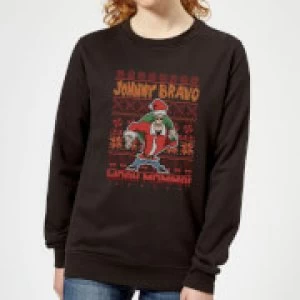 Image of Johnny Bravo Johnny Bravo Pattern Womens Christmas Sweatshirt - Black - XXL