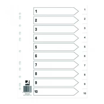 Image of Q Connect Index 1-10 Polypropylene White Pack of 25 KF01353Q