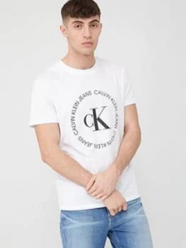 Image of Calvin Klein Jeans Ck Round Logo Regular Fit Short Sleeve T-Shirt - White
