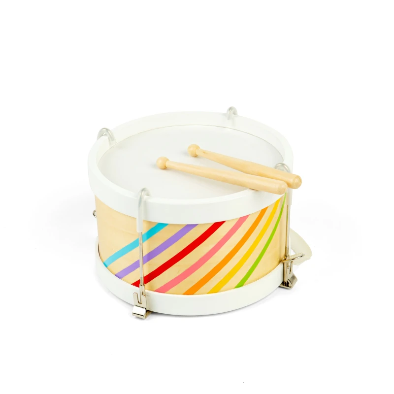 Image of Bigjigs Toys Tamburo - Kit di 3 tamburi in legno arcobaleno per bambini e bambini batteria giocattolo musicale strumenti a percussione e accessori