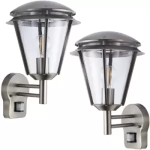 Image of 2 PACK IP44 Outdoor Wall Lamp Brushed Steel Modern PIR Lantern Porch Curve Light