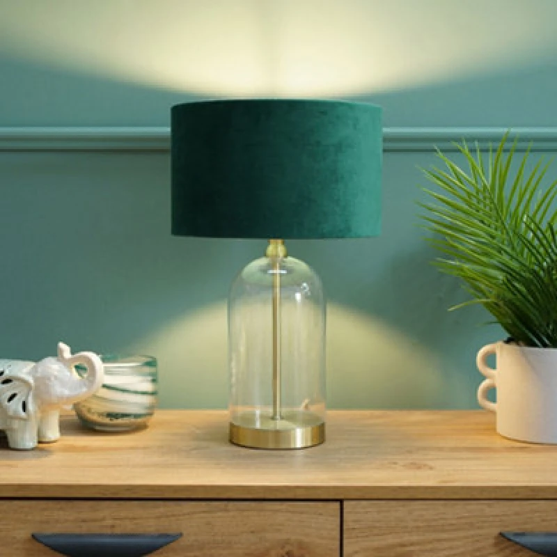 Image of Gold Glass Table Lamp with Velvet Shade
