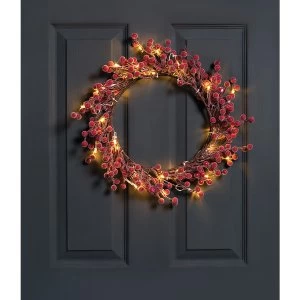 image of Robert Dyas Pre-Lit Red Frosted Berry Wreath