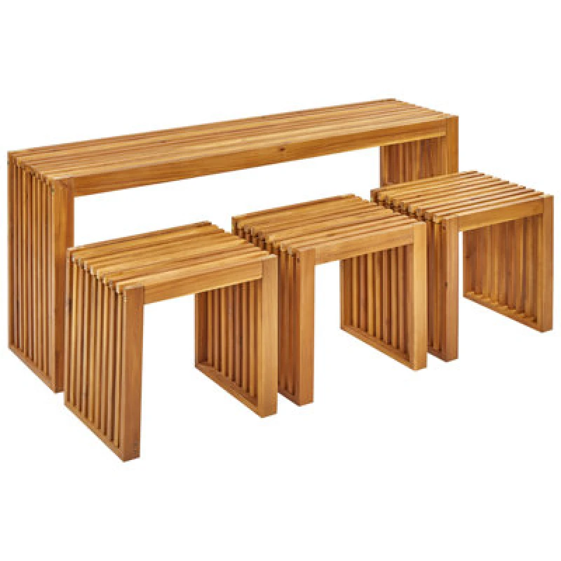 Image of Beliani Garden Dining Set With Stools 3 Seater Bellano Acacia Wood Brown