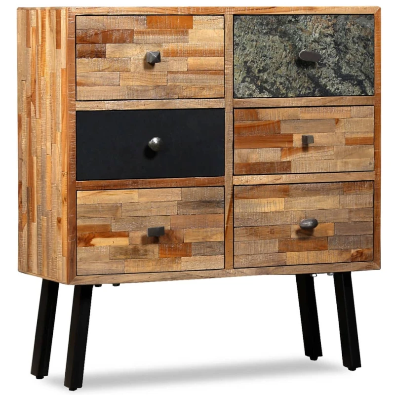 Image of vidaXL Solid Reclaimed Teak Side Cabinet with 6 Drawers 70x30x76cm Highboard