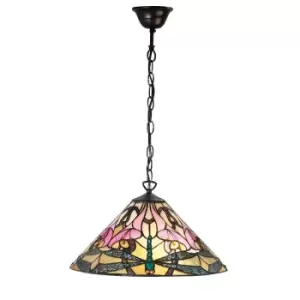 image of Ashton 1 Light Medium Ceiling Pendant Dark Bronze, Tiffany glass, E27