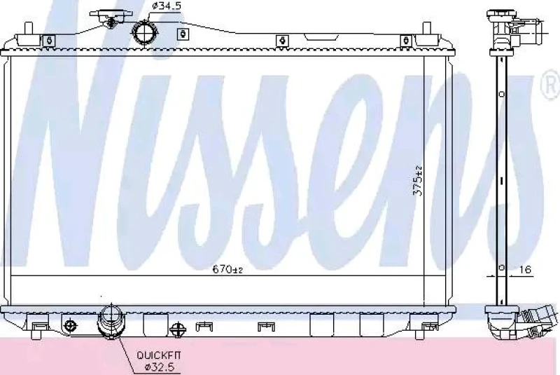 Image of NISSENS 666230 Engine radiator Aluminium, without expansion tank, without gasket/seal Radiator,engine cooling (470)