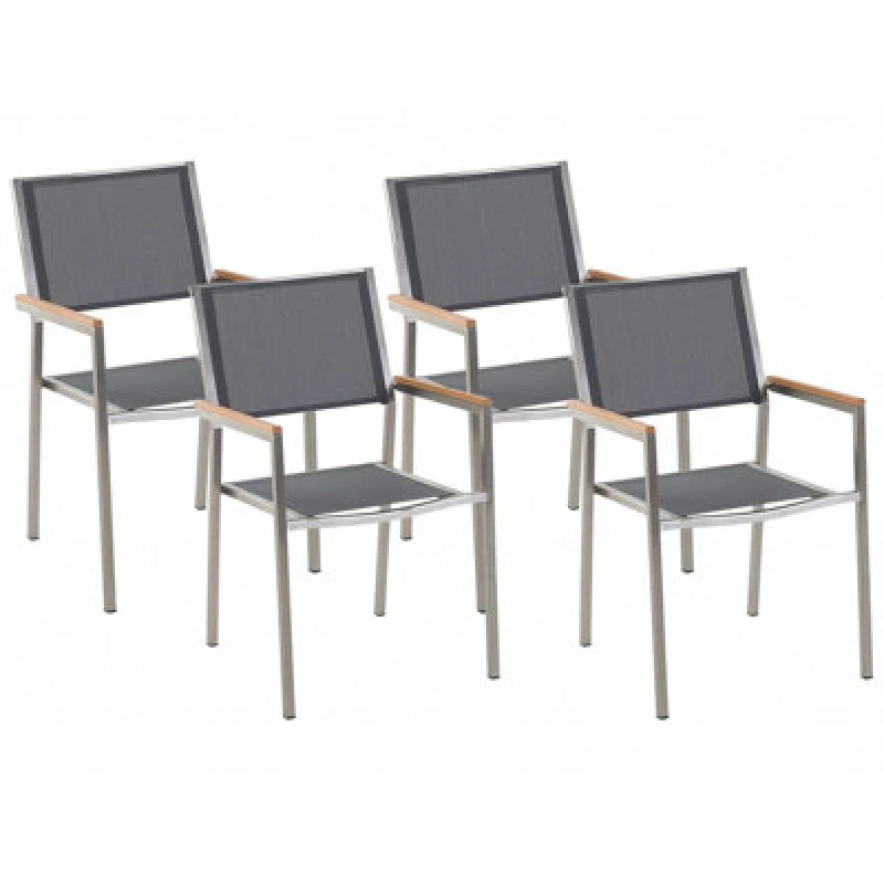 Image of Beliani Set Of 4 Garden Chairs Grosseto Stainless Steel Grey